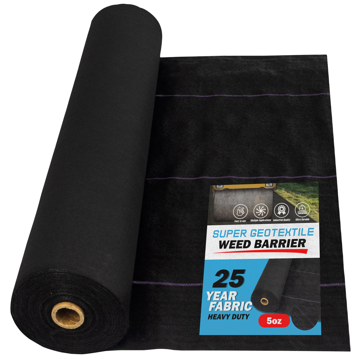 Pro Grade 5oz Weed Barrier - Heavy Duty Landscape Fabric - Weed Block - 25 Year Fabric